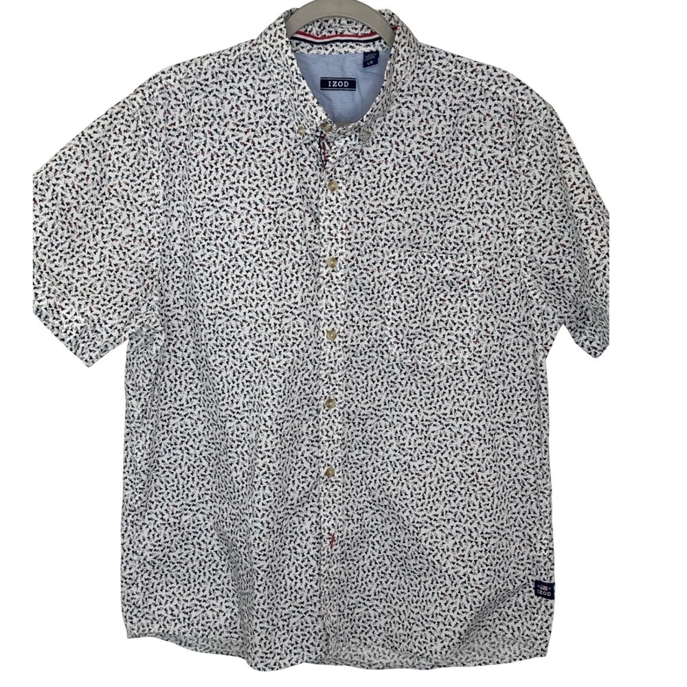 IZOD Mens Short Sleeve Button Down Shirt‎ Abstract Triangle Print Size L